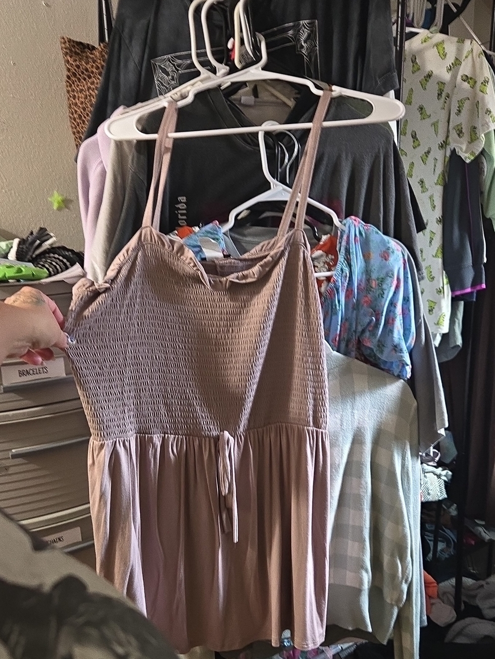 HEIMISH USA Taupe Smocked Spaghetti Strap Tank